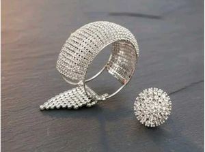 Sparkling Rhinestone Cuff Bracelet and Ring Set