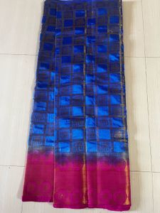 Royal Blue & Pink Silk Saree with Elephant Motif