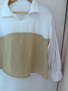 Colorblock Collared Long Sleeve Top