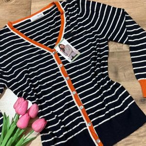 Chic Striped Button-Up Cardigan