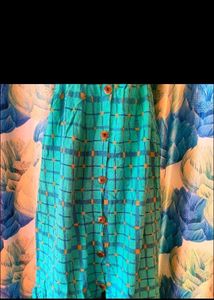 Chic Teal Grid Print Midi Dress