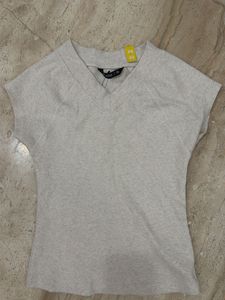 Light Grey V-Neck Ribbed Top