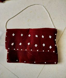 2 Maroon Velvet Clutch &amp; Sling Bag Set