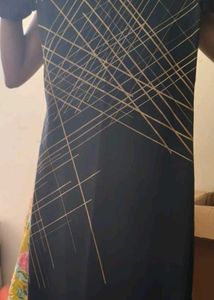 Stylish Black Tunic with Gold Line Art
