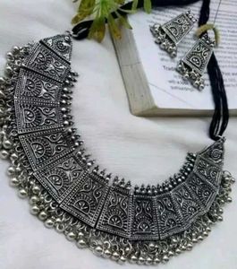 Silver Tribal Necklace &amp; Earring Set