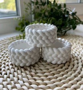 Set of 2 White Braided candle holder