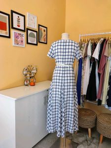 Blue Plaid Midi Dress