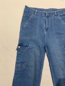 Women's Blue Denim Cargo Jeans