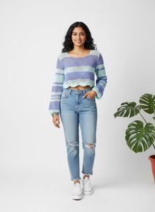 Cropped Striped Knit Sweater