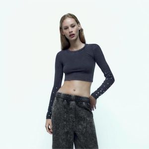 Brand New L Edition Rhinestone Cotton Crop Top