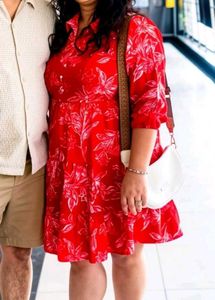 Red Floral Tiered Dress