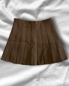 Brown Pleated Mini Skirt