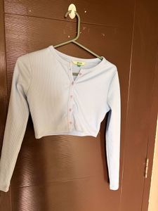 Light Blue Cropped Button-Up Top