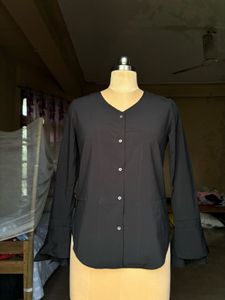 Chic Black V-Neck Button-Down Top