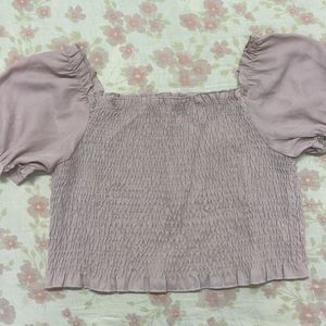SHEIN - Smocked Pink Puff Sleeve Top
