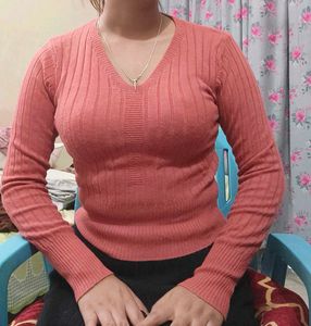 Coral V-Neck Tops
