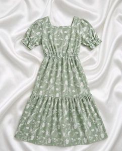 Sage Green Floral Print Midi Dress