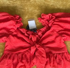 Red Tie-Front Crop Top