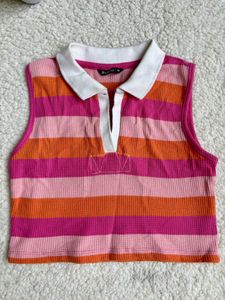 Striped Polo Crop Top