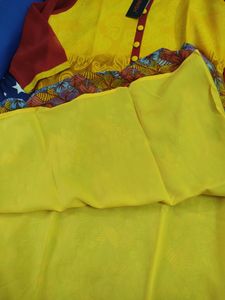 Jainish Floral Mango Print Yellow Red Kurta