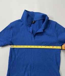 Max Ribbed Blue Polo Crop Top