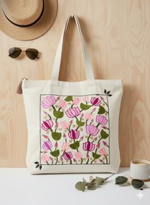 lotus print hand painted tote bag
