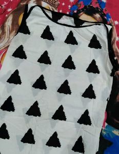 White Kurta with Black Triangle Print
