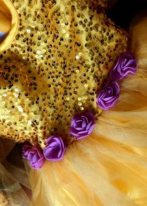 Girl Sparkling Yellow Party Gown with Capes
