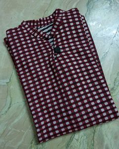 Maroon Checkered Tunic Style Kurta