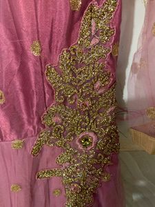 Pink &amp; Gold Embellished Anarkali