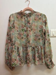 Sheer Floral Peplum Top
