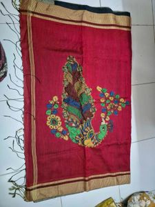 Hand-painted Peacock Design Cotton Fabric