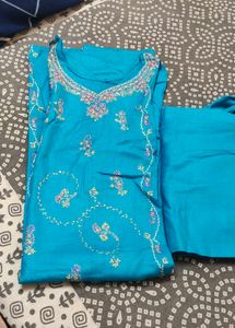 Kashmiri Teal hand work kurta set