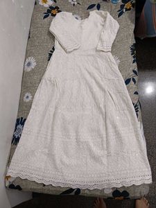Elegant White Chikankari Maxi Dress