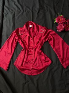 Chic Red Satin Bell Sleeve Top