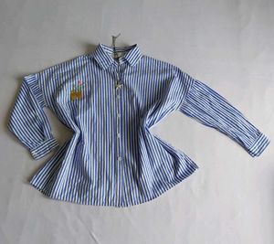 Blue Striped Button-Up Shirt with Beads 🍋✨️