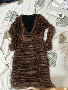 Brown Snake Print Ruched Dress