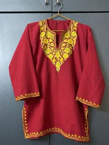 authentic Kashmiri Embroidered Red Kurta