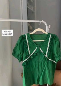 Korean Chic Green Button-Up Blouse