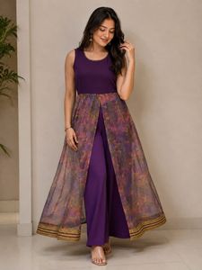 Elegant Purple &amp; Floral Print Gown
