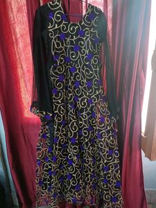 Black & Purple Embroidered Anarkali Gown