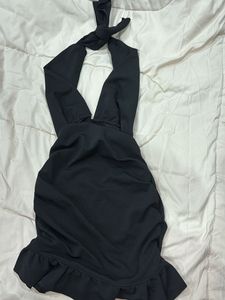 Chic Black Halter Ruched Dress