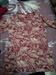 Maroon Leaf Print Kurta