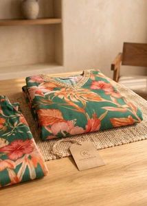 Vibrant tropical-print kurti pant set. 🌴✨
