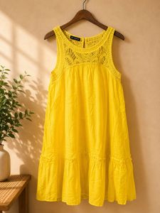 Yellow dress with Intricate Crochet Neck