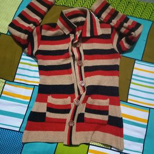 Women Red Striped Winter Sweater