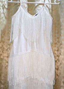 White Spaghetti Strap Tassels Dress