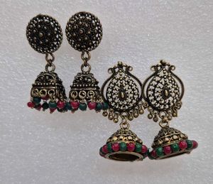 Oxidised Jhumka Earrings with Beads
