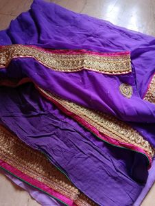Purple Embroidered Georgette Saree