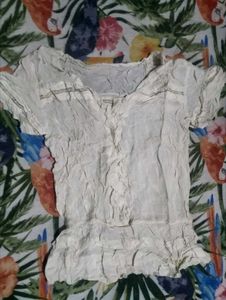 White Textured Short Sleeve Top